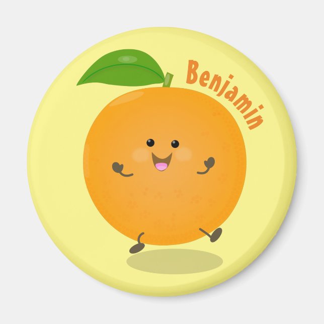 Cute dancing orange citrus fruit magnet (Front)