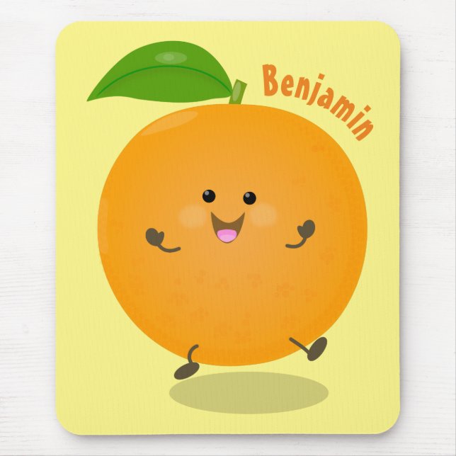 Cute dancing orange citrus fruit mouse pad (Front)