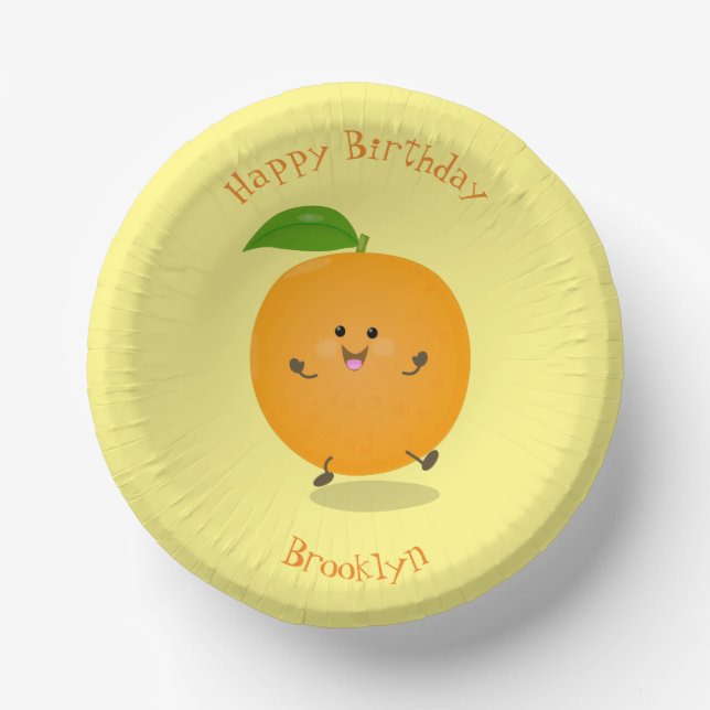 Cute dancing orange citrus fruit paper plate (Front)