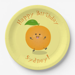 Cute dancing orange citrus fruit paper plate