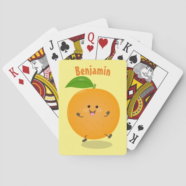 Cute dancing orange citrus fruit playing cards (Back)