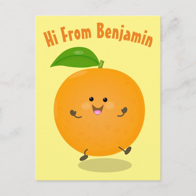 Cute dancing orange citrus fruit postcard (Front)