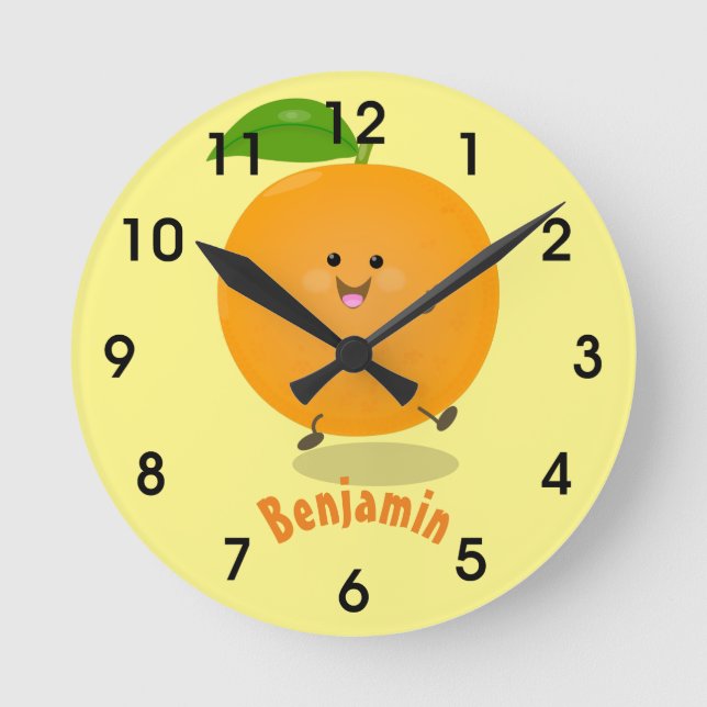 Cute dancing orange citrus fruit round clock (Front)