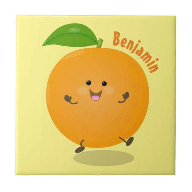 Cute dancing orange citrus fruit tile (Front)