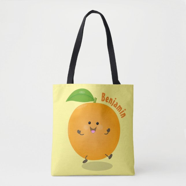 Cute dancing orange citrus fruit tote bag (Front)