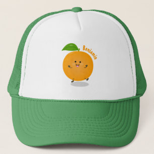 Cute dancing orange citrus fruit trucker hat