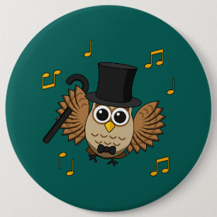 Cute Dancing Owl with Music Notes Cartoon 6 Inch Round Button