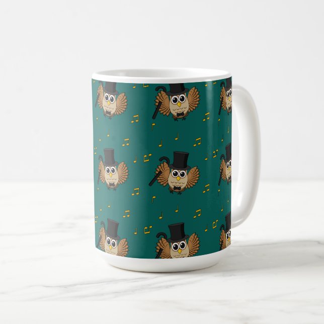 Cute Dancing Owl with Music Notes Cartoon Coffee Mug (Front Right)