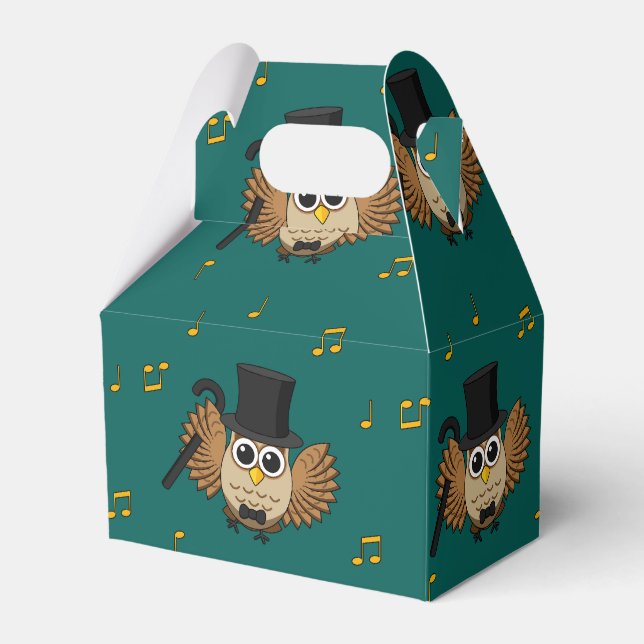 Cute Dancing Owl with Music Notes Cartoon Favor Box (Front Side)