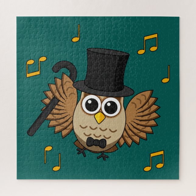 Cute Dancing Owl with Music Notes Cartoon Jigsaw Puzzle (Vertical)
