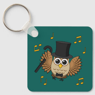 Cute Dancing Owl with Music Notes Cartoon Keychain