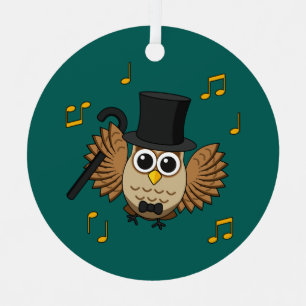 Cute Dancing Owl with Music Notes Cartoon Metal Ornament