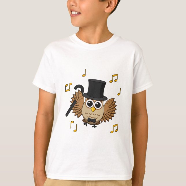 Cute Dancing Owl with Music Notes Cartoon T-Shirt (Front)