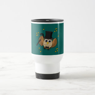 Cute Dancing Owl with Music Notes Cartoon Travel Mug