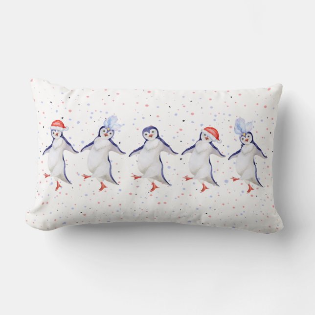 Cute Dancing Penguin Christmas Lumbar Pillow (Front)