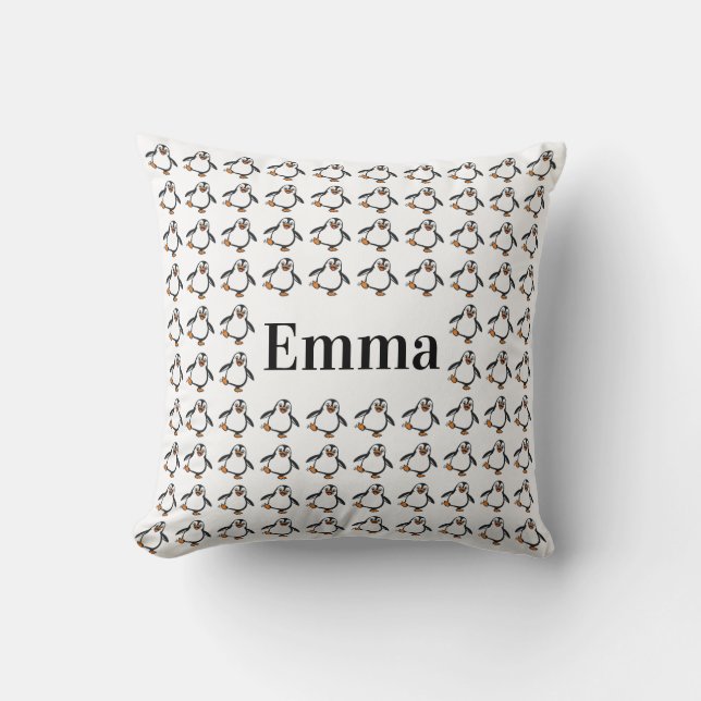 Cute Dancing Penguin Pattern Personalized Nursery Throw Pillow (Front)