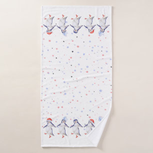 Cute Dancing Penguins Christmas Bath Towel