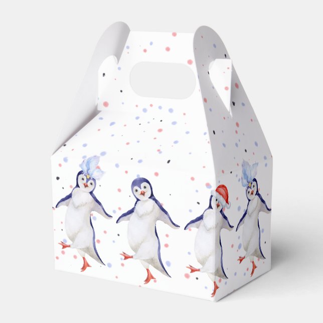 Cute Dancing Penguins Christmas Favor Box (Front Side)