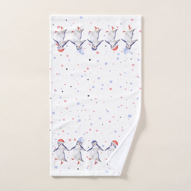 Cute Dancing Penguins Christmas Hand Towel (Hand Towel)