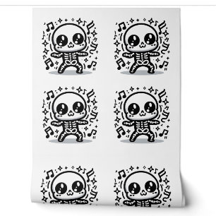 Cute Dancing Skeleton Fun Kawaii Halloween Room Wallpaper