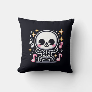 Cute Dancing Skeleton Halloween Kawaii Spooky Throw Pillow