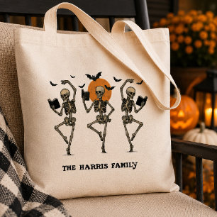 Cute Dancing Skeletons Personalized Halloween Tote Bag