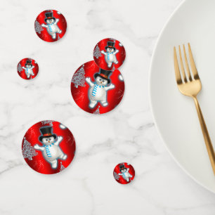 Cute Dancing Snowman Red Christmas Confetti