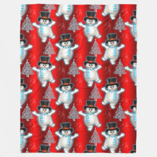 Cute Dancing Snowmen Red Christmas Fleece Blanket