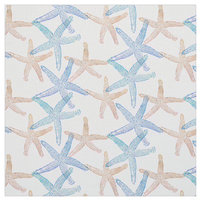 Cute Dancing starfish star fish white blue sand Fabric (Swatch)