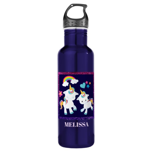 Cute Dancing Unicorns Magical Rainbow & Stars 710 Ml Water Bottle (Front)