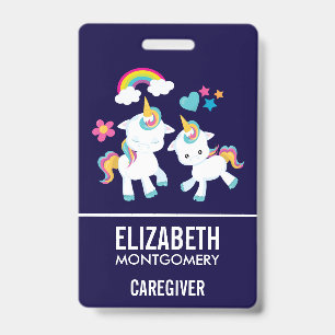 Cute Dancing Unicorns Magical Rainbow & Stars Badge
