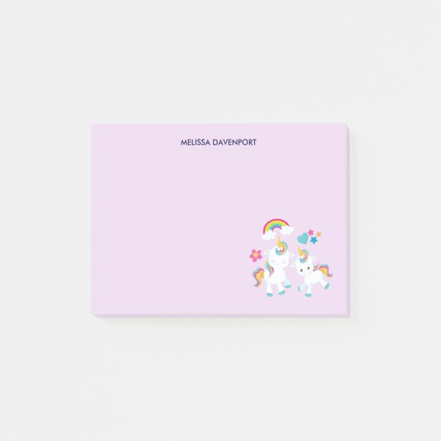 Cute Dancing Unicorns Magical Rainbow & Stars Post-it Notes (Front)