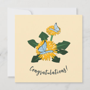 Cute Dandelion Butterflies Congratulations Yellow Card