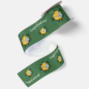 Cute Dandelion Butterflies Green Congratulations! Satin Ribbon