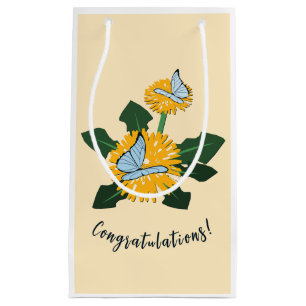 Cute Dandelion Butterflies Yellow Congratulations Small Gift Bag