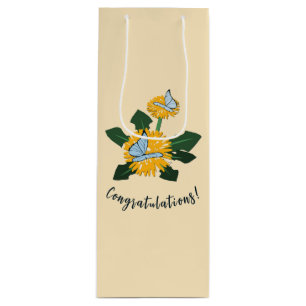 Cute Dandelion Butterflies Yellow Congratulations Wine Gift Bag