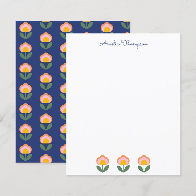 Cute Danish Flower in Blue Personalized Stationery (Front/Back)