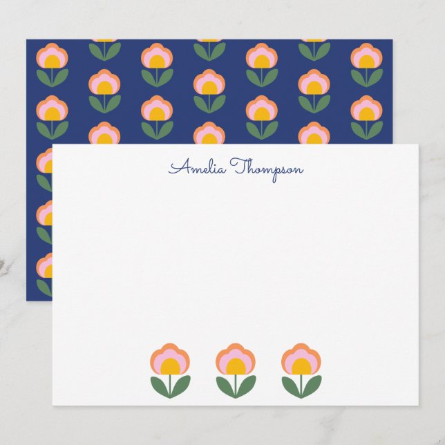 Cute Danish Folk Flower Blue Personalized Name Card (Front/Back)