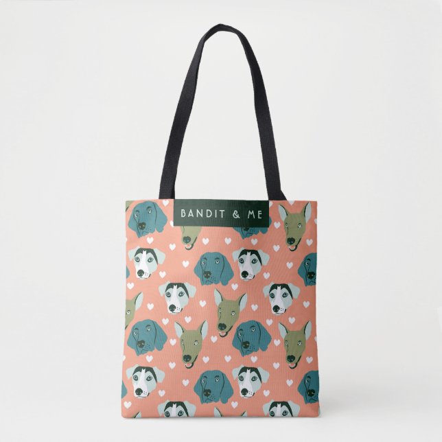Cute Dapper Dogs & Hearts Customizable Pink Tote Bag (Front)