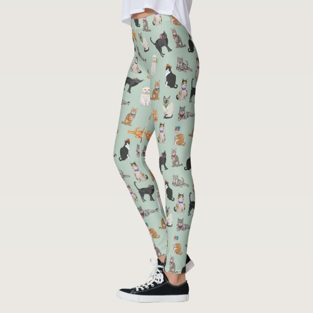 Cute Dapper Kitties Cat Pattern Leggings (Left)