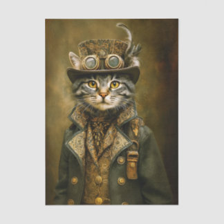 Cute Dapper Steampunk Tabby Cat ET7R Decoupage  Tissue Paper