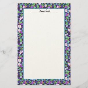 Cute Dark Blue and Green Frogs Personal Stationery