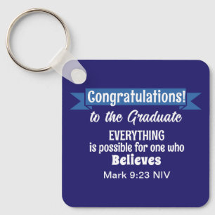 Cute Dark Blue and White Graduation Inspirational Keychain