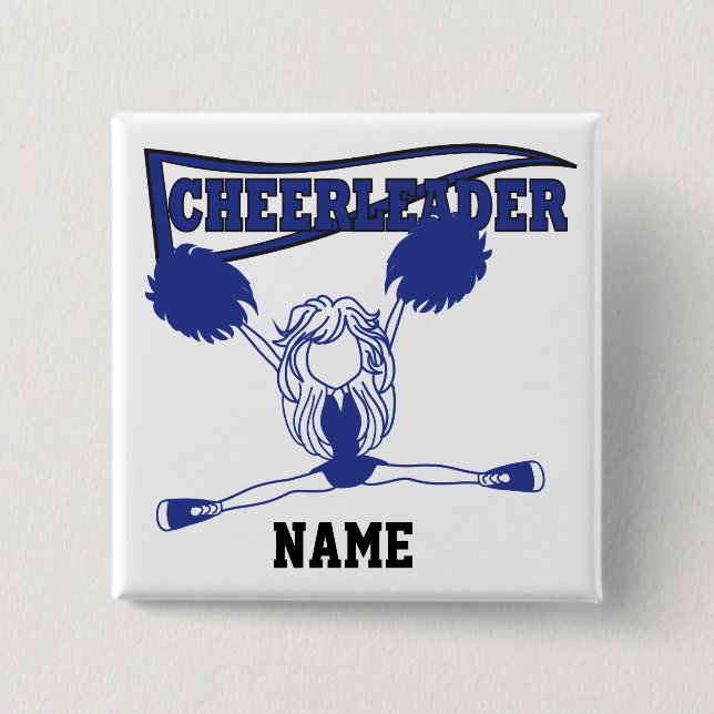 Cute Dark Blue Cheerleader Girl | DIY Name 2 Inch Square Button (Front)