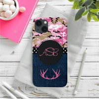 Cute Dark Blue Jeans Pink Antler Camo