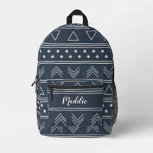 Cute Dark Blue Mudcloth Monogram Name