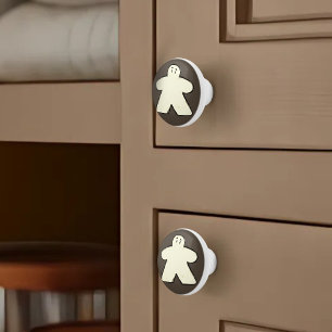 Cute Dark Brown White Meeple Board Game Room  Ceramic Knob