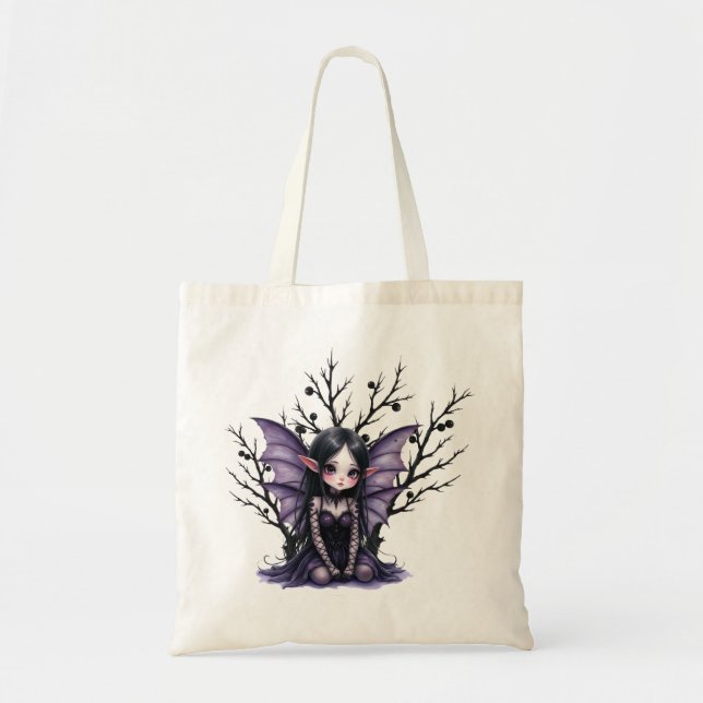 Cute Dark Fairy with Bat Wings Tote Bag (Front)