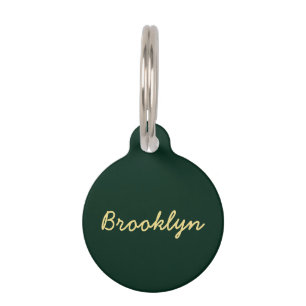 Cute dark green gold custom script name info dog pet tag
