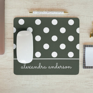 Cute Dark Green Polka Dot Pattern Personalized Mouse Pad